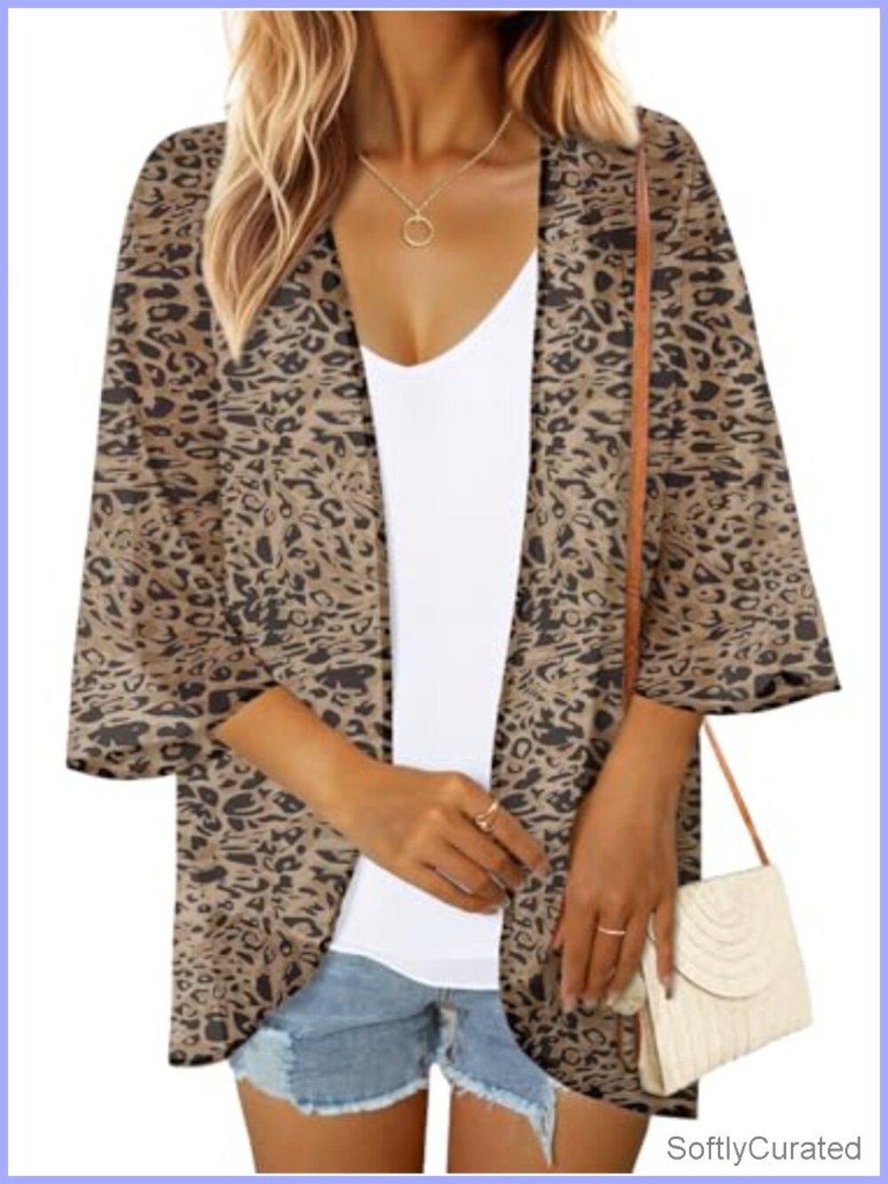 Women Floral Print Puff Sleeve Kimono Cardigan Loose Swimsuit Beach Cover Up
